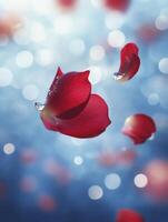 Floating Rose Petals with Water Droplets on Bokeh Background photo