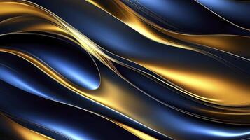 Abstract Background with Flowing Golden and Blue Metallic Waves photo