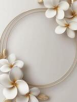 Elegant Plumeria Flower Frame with Golden Circle for Invitations and Greetings photo