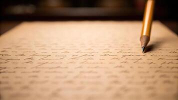 Pen writing on a piece of paper with a pencil photo