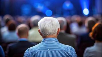 Back view of elderly man at a conference photo