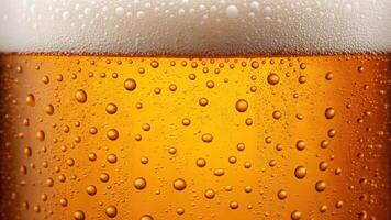 Close up of a beer glass with bubbles photo