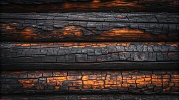 Close up of burnt wood with orange flames photo