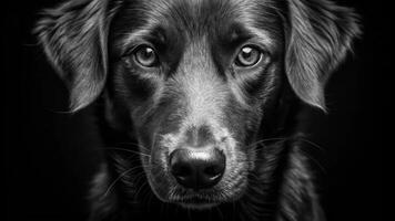 Black labrador dog portrait on black background photo