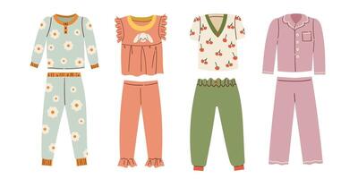 Set sleepwear for boys pajamas, nightgowns, sleep suits . Hand drawn flat illustration isolate on white . vector