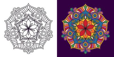 Creative colorful mandala, simple outline design perfect for relaxing coloring book, stickers, patterns, yoga, planners, calendars. Bohemian mandala design vector