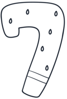 Cartoon number 7 outline design with watermelon pattern, number hand drawn. for school worksheet, card, template png