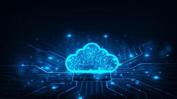 Futuristic cloud strorage internet cyber technology concept. processor with circuit on blue background vector