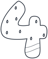 Cartoon number 4 outline design with watermelon pattern, number hand drawn. for school worksheet, card, template png