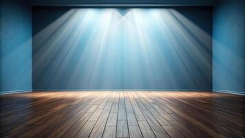 An empty room with blue walls and wooden floor photo