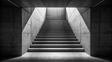 Black and white photo of stairs in a concrete building