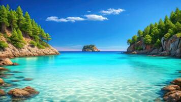 A beautiful beach with clear water and rocks photo