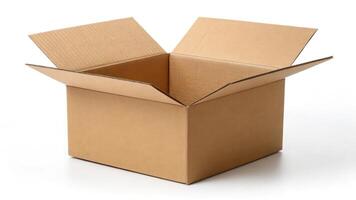 An open cardboard box on a white background photo