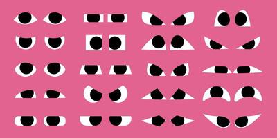 Set of Doodle Abstract Shapes of Eyes in Cartoon Style. Hand drawn funny eyes for characters. Happy decorative emoticons for kids vector
