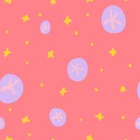 Pink background with purple star shapes and yellow dots, forming an abstract pattern for creative projects and decor. vector