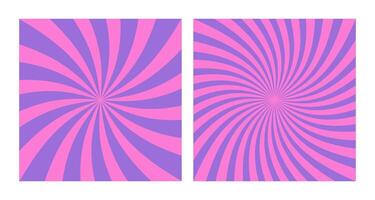 Set of Abstract Violet Spiral Sun Bursts on Pink Background, 2 Colorful Square Posters vector