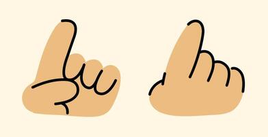 Cartoon Pointing Finger Hand Gesture Illustration on Beige Background, Set of 2 Simple Drawings. vector
