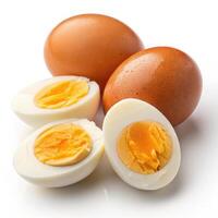 Hard Boiled Eggs on White Background with Minimalist Composition photo