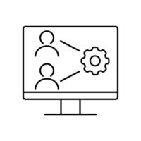 computer with gears icon over white background, line style, illustration vector