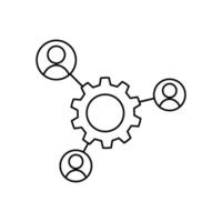 Teamwork concept. gears icon over white background, line style, illustration. vector