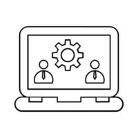 laptop computer with gears icon over white background, line style, illustration vector