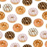 Sweet Food pattern design . Donuts background. Seamless pattern with donuts. Donut pattern for fabric, wrapping paper, packaging, coffee and bakery shops. Hand Drawn illustration. vector