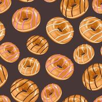 Food pattern design. Delicious Donuts background. Seamless pattern with donuts. Donut pattern for fabric, wrapping paper, packaging, coffee and bakery shops. Hand Drawn illustration. vector