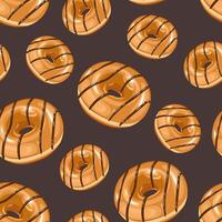 Food pattern design. Sweet Donuts background. Seamless pattern with donuts. Donut pattern for fabric, wrapping paper, packaging, coffee and bakery shops. Hand Drawn illustration. vector