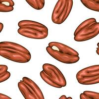Nuts seamless pattern on white. Pecan background. Organic food concept. Nuts pattern for fabric, packaging, coffee and bakery shops. Hand Drawn illustration vector