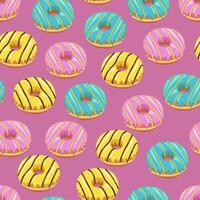 Food pattern colorful design Donuts background. Seamless pattern with donuts. Donut pattern for fabric, wrapping paper, packaging, coffee and bakery shops. Hand Drawn illustration. vector