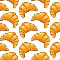 Food pattern design on white. Croissant background. Seamless pattern with croissant. Croissant pattern for fabric, wrapping paper, packaging, coffee and bakery shops. Hand Drawn illustration. vector
