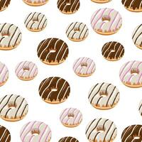 Junk Food pattern design . Donuts background. Seamless pattern with donuts. Donut pattern for fabric, wrapping paper, packaging, coffee and bakery shops. Hand Drawn illustration. vector
