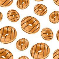 Food seamless pattern design. Donuts background. Seamless pattern with donuts. Donut pattern for fabric, wrapping paper, packaging, coffee and bakery shops. Hand Drawn illustration. vector