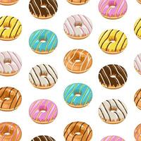 Food pattern design on white. Donuts background. Seamless pattern with donuts. Donut pattern for fabric, wrapping paper, packaging, coffee and bakery shops. Hand Drawn illustration. vector