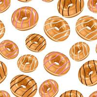 Food pattern seamless design . Donuts background. Seamless pattern with donuts. Donut pattern for fabric, wrapping paper, packaging, coffee and bakery shops. Hand Drawn illustration. vector