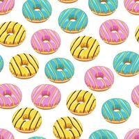 Food pattern design. Donuts seamless background. Seamless pattern with donuts. Donut pattern for fabric, wrapping paper, packaging, coffee and bakery shops. Hand Drawn illustration. vector