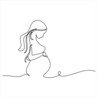 Single continuous line drawing happy pregnant woman vector