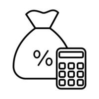 calculator math device with bag money illustration line style icon vector