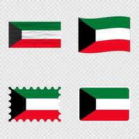 Kuwait national flag in four different styles. vector