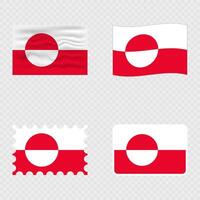 Greenland national flag in four different styles. vector