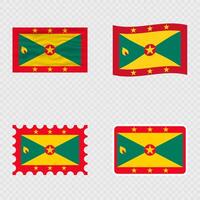 Grenada national flag in four different styles. vector