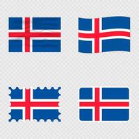Iceland national flag in four different styles. vector