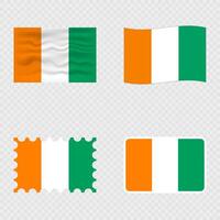 Ivory Coast national flag in four different styles. vector