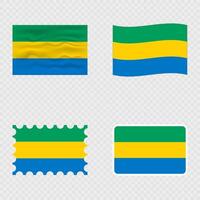 Gabon national flag in four different styles. vector
