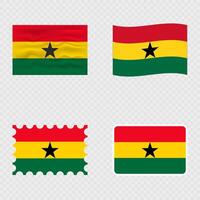 Ghana national flag in four different styles. vector
