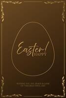 Easter happy greeting card with golden frame and floral design vector