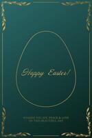 Easter egg on green background with gold frame vector