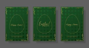 Three green and gold banners with the words happy easter vector