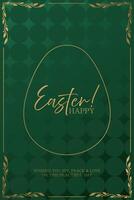 Easter happy greeting card with golden egg on green background vector