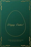 Easter egg on green background with gold frame vector